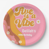 5はヴィーブ、グルービーのレトロなヴィンテージ誕生日 ペーパープレート (正面)