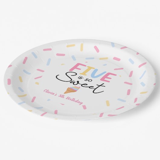 5は甘いアイスクリーム5th誕生日パーティー ペーパープレート (アングル)
