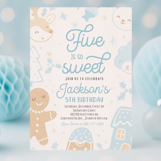 5は非常に甘い男の子クリスマスクッキー誕生日パー 招待状
