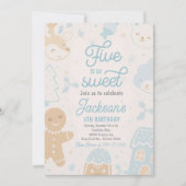 5は非常に甘い男の子クリスマスクッキー誕生日パー 招待状 (正面)