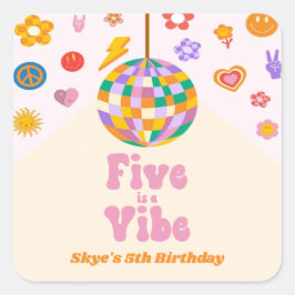 5はVibeレトロディスコボール5th誕生日パーティー スクエアシール