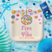 5はVibeレトロディスコボール5th誕生日パーティー ペーパープレート (パーティー)