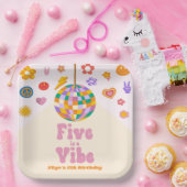 5はVibeレトロディスコボール5th誕生日パーティー ペーパープレート (パーティー)