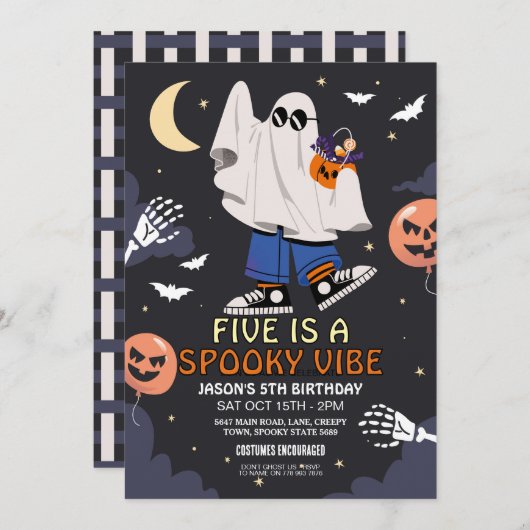 5はVibe幽霊こうもりハロウィーンの衣装 招待状 (正面/裏面)