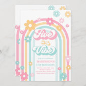 5はVibe Groovyデイジーレインボー5誕生日 招待状 (正面/裏面)