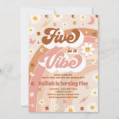 5はVibe Groovy Hippie Rainbow 5誕生日 招待状 (正面)