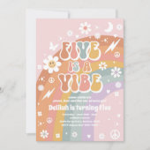 5はVibe Groovy Hippie Rainbow 5誕生日 招待状 (正面)