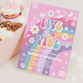 5はVibe Groovy Hippie Rainbow 5誕生日 招待状