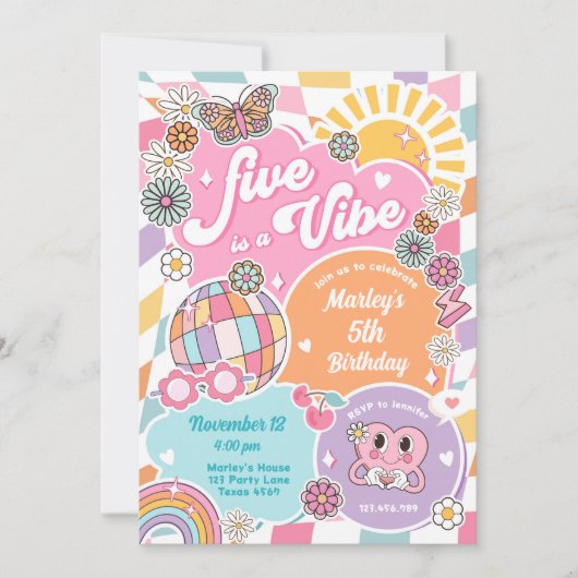 5はVibe Groovy Varsity名門私立校風の誕生日 招待状 (正面)