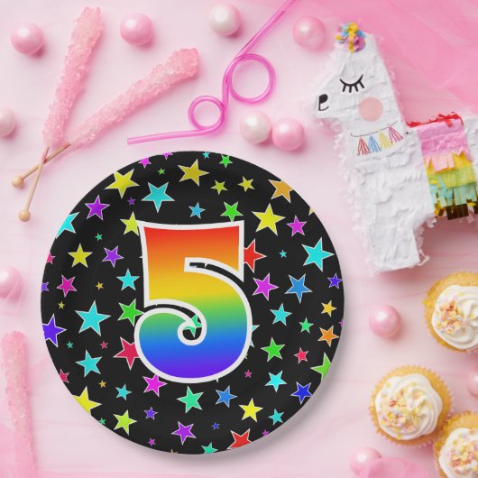5イベント: はっきりした、おもしろい、レインボーカラフル5 ペーパープレート (パーティー)
