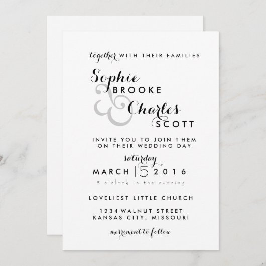 5インチx 7インチモダンチャーム結婚式招待状テンプレート 招待状 (正面/裏面)