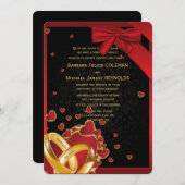 5インチx 7インチラグジュアリーゴールデンリングや輪モダンハートブラック 招待状 (正面/裏面)