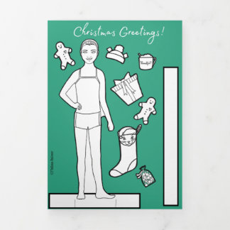 5インチx 7インチ3倍クリスマス紙人形カード#1 三つ折りカード