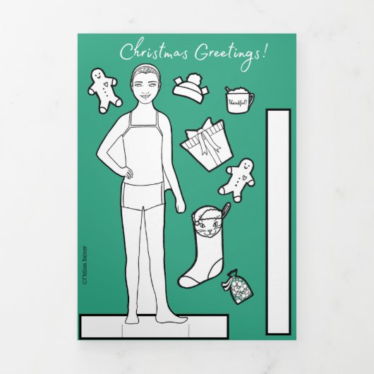 5インチx 7インチ3倍クリスマス紙人形カード#1 三つ折りカード (カバー)