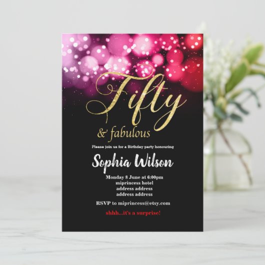 5エレガントグリッターピンク赤の誕生日の招待 招待状 (スタンド正面)