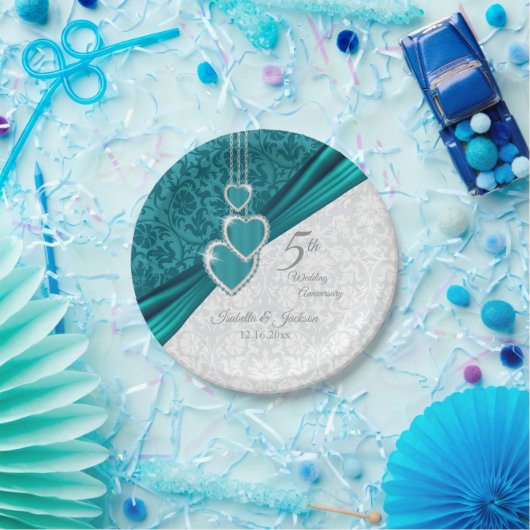5エレガントターコイズ結婚記念日デザイン ペーパープレート