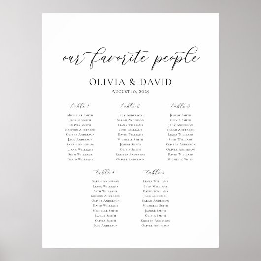 5エレガントテーブル私たちのお気に入りの人々の座席表 ポスター (正面)