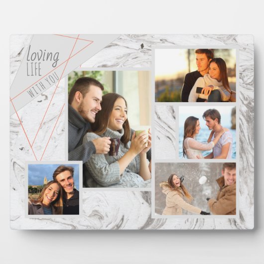 5エレガントフォトコラージュ愛の生活 – 灰色の大理石 フォトプラーク (正面)