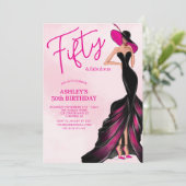 5エレガント名すてきなピンクドレス50誕生日 招待状 (スタンド正面)