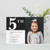 5エレガントth birthday invitationブラックシック写真 招待状 (スタンド正面)