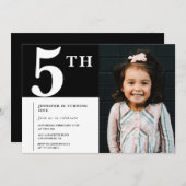 5エレガントth birthday invitationブラックシック写真 招待状 (正面/裏面)