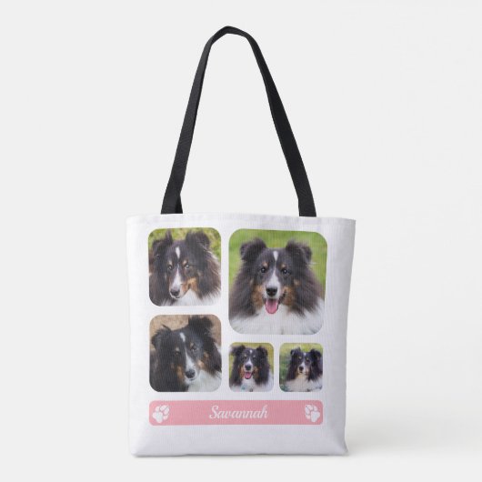 5カスタム枚のフォトコラージュテンプレート(ピンク色) トートバッグ (裏面)