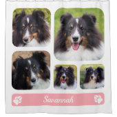 5カスタム枚の写真テンプレートをピンク色でコラージュ シャワーカーテン (正面)