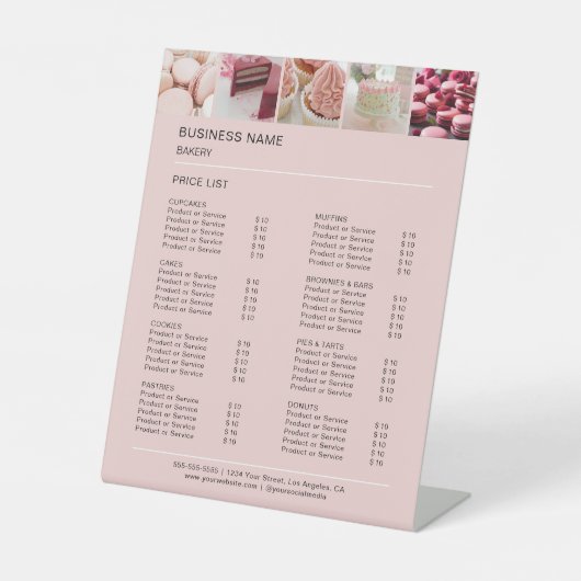 5カスタム枚ベーカリーピンク価格表 台座サイン (正面)