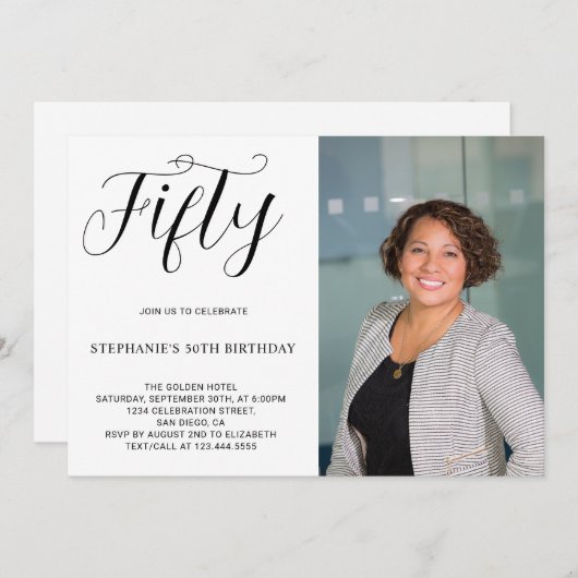 5カスタム歳の写真モダン50th Birthday Party 招待状 (正面/裏面)