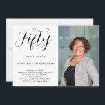 5カスタム歳の写真モダン50th Birthday Party 招待状<br><div class="desc">祝お誕生日パーティーの招待シンプルミニマル50日の特別な日。このデザインスタイリッシュは、白い背景にスクリプト"Fifty"を備えている。写真でパーソナライズお気に入りのする。簡単カスタマイズ。ハッピーバースデー!</div>