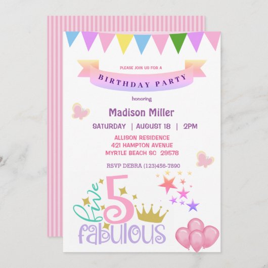 5ガーリーと素晴らしい誕生日パーティー 招待状 (正面/裏面)