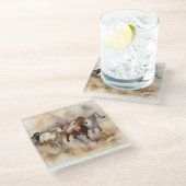 "5ギャロッピングの口ひげ"ほこりっぽい西の水の色 ガラスコースター (アングル)