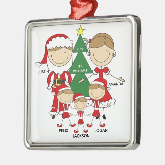 5クリスマスオーナメントのかわいいスティックフィギュア家族 メタルオーナメント (左)