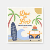 5サーフブルー5thバースデーパーティーナプキにダイブイン スタンダードカクテルナプキン (正面)