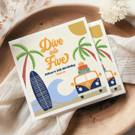 5サーフブルー5thバースデーパーティーナプキにダイブイン スタンダードカクテルナプキン