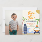 5サーフボードブルー5thバースデーパーティーにダイビング 招待状 (正面)