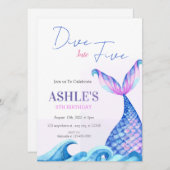 5シンプル人魚の誕生日パーティーに飛び込む 招待状 (正面/裏面)