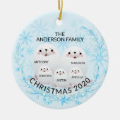 5シールのクリスマスのかわいい冬の家族 セラミックオーナメント (正面)