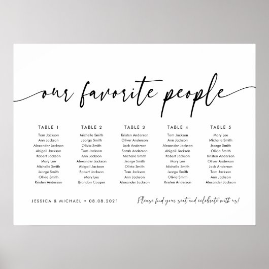 5テーブル私たちお気に入りのの人の座席図プラン ポスター (正面)