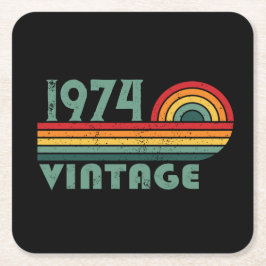 5パーソナライズされたヴィンテージ50歳の誕生日パーティー スクエアペーパーコースター