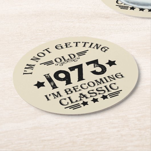 5パーソナライズされたヴィンテージ50歳の誕生日パーティー ラウンドペーパーコースター (アングル)