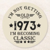 5パーソナライズされたヴィンテージ50歳の誕生日パーティー ラウンドペーパーコースター (正面)