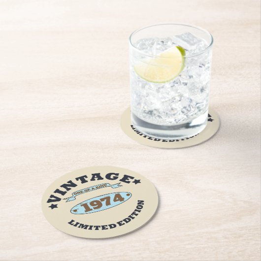 5パーソナライズされたヴィンテージ50歳の誕生日パーティー ラウンドペーパーコースター (インサイチュ)