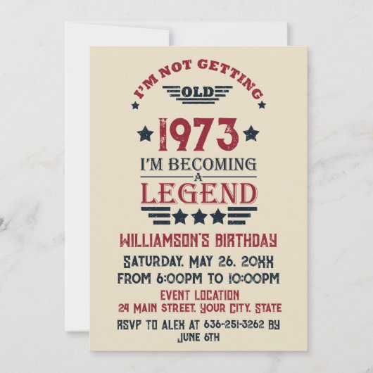 5パーソナライズされたヴィンテージ50歳の誕生日パーティー 招待状 (正面)