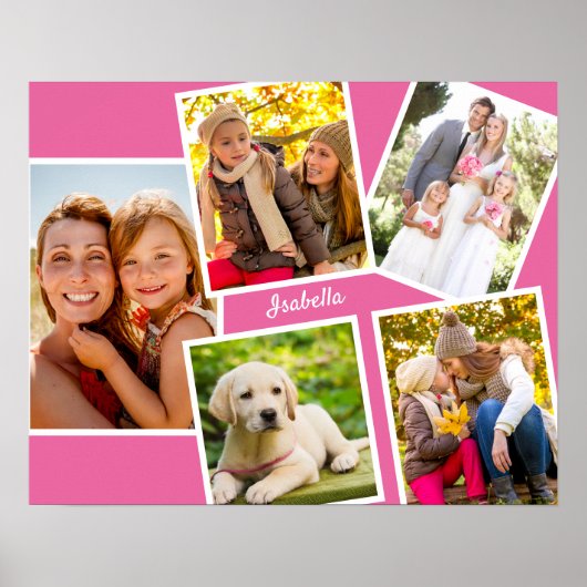 5パーソナライズされた枚のコラージュ（ピンク） ポスター (正面)