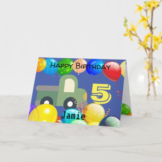 5パーソナライズされた歳少年用誕生日カード カード (黄色い花)