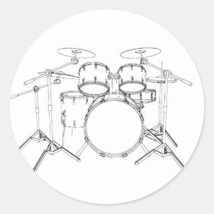 5ピースドラムキット：白黒スケッチ: ラウンドシール
