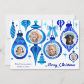 5フォトクリスマスボードブルーウォーターカラーファミリー シーズンカード (正面)