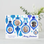 5フォトクリスマスボードブルーウォーターカラーファミリー シーズンカード (スタンド正面)