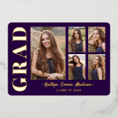 5フォトグラードコラージパープル&ゴールドフォイルカード 箔招待状 (正面)